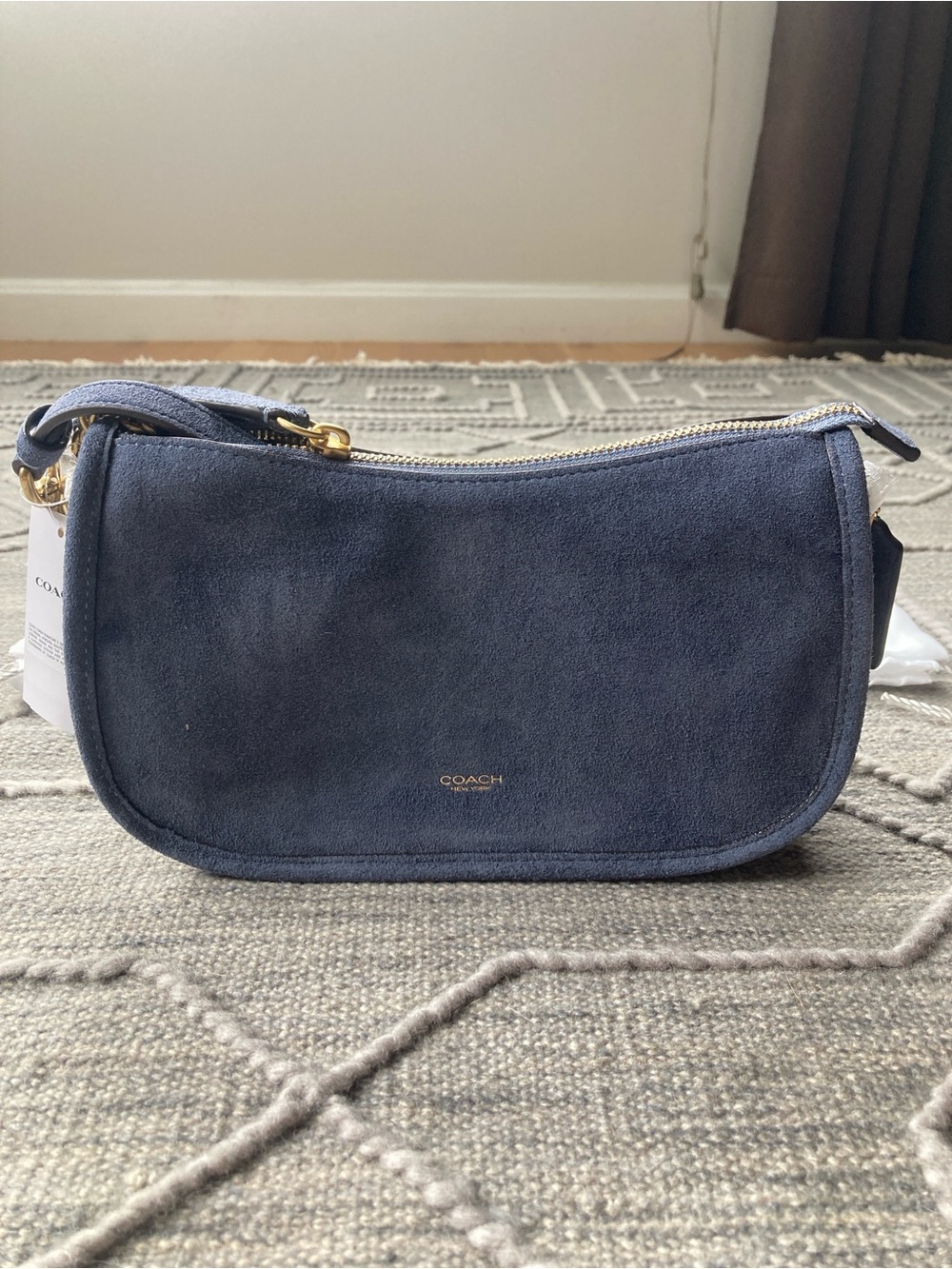 COACH Waverly Shoulder and Crossbody Bag-Brass Hardware and Light Denim Suede - Picture 1 of 15